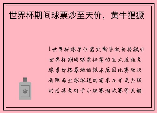 世界杯期间球票炒至天价，黄牛猖獗